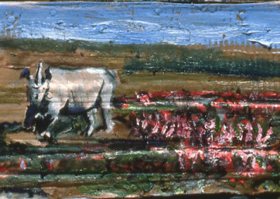 OFFICIAL NERVE, 1999, Oil on laminated cardboard, 12 x 34.5inches