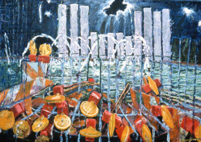 SURRENDER, 1988, Oil on canvas and glass, 88 x 144 inches