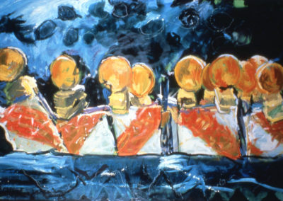 WAITING FOR BOB, 1985, Oil on canvas and plexiglass, 48 x 72 inches